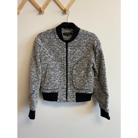 Rag & Bone Aviator Bomber Jacket Black Cream Tweed Size Small - Picture 4 of 9